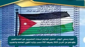 تنويه رسمي اليوم.. تحميل قوائم أسماء المصريين غير المستلمِين عقودهم من الأردن 2025 بصيغة PDF حسب وزارة القوى العاملة والهجرة